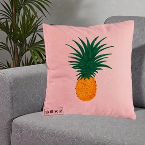 Perna Decorativa Ananas Tropical, 40x40 cm, Roz, Husa Detasabila, Perna Inclusa, BEKZ®