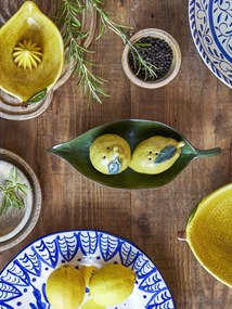 Set solniță și pipernița din ceramică galbenă în formă de lămâi, cu tavă în formă de frunză, 25,5×8,5×11 cm, „Limone"