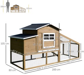 Cotet PawHut, cuibar si zona ingradita, 200x80x105cm, maro | Aosom Romania
