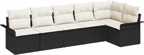 vidaXL Set de canapele pentru grădină cu pernă 6 pcs Negru Rattan poli