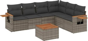 vidaXL Set canapele de grădină, 7 piese, cu perne, gri, poliratan