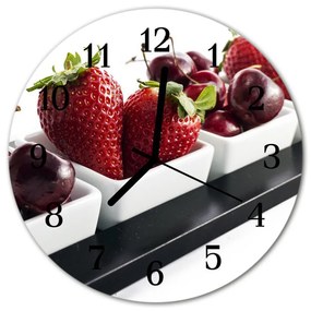 Ceas de perete din sticla rotund Căpșuni fructe roșii