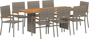 vidaXL Set de masă pentru grădină 9 pcs Gri poliratan