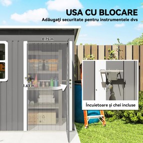 Outsunny magazie grădină căsuță de grădină pentru unelte cu ușă largă și fereastră, 221x133x190 cm gri închis | Aosom Romania