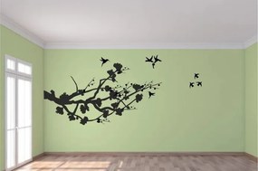 Autocolant de perete pentru interior ramură de copac și păsări zburătoare 100 x 200 cm