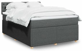 vidaXL Pat box spring cu saltea, gri închis, 140x190 cm, textil