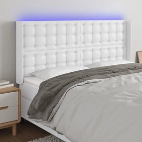 3124151 vidaXL Tăblie de pat cu LED, alb, 183x16x118/128 cm, piele ecologică