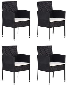 Set mobilier de gradina, 5 piese, negru, poliratan Alb si negru, Lungime masa 80 cm, 1