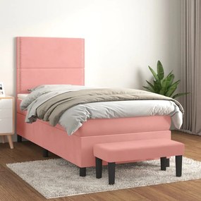 3137754 vidaXL Pat box spring cu saltea, roz, 80x200 cm, catifea