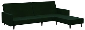 Canapea extensibila cu taburet, 2 locuri, verde inchis, catifea Verde inchis, Cu suport de picioare