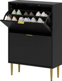 HOMCOM Dulap pentru pantofi 12 perechi cu 2 sertare rabatabile, uși canelate și rafturi reglabile, 60x24x91,5cm, negru | Aosom Romania