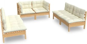 vidaXL Set mobilier grădină cu perne crem, 6 piese, lemn masiv de pin