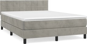 vidaXL Pat box spring cu saltea, gri deschis, 140x190 cm, catifea