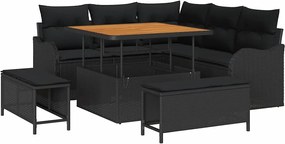 vidaXL Set de canapele pentru grădină cu pernă 8 pcs Negru poliratan