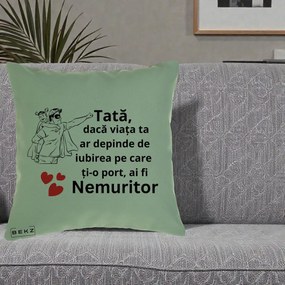 Cadou pentru Tata - Perna Personalizata Tata Nemuritor Supererou cu Masca, 40x40 cm, Verde, Husa Detasabila, Perna Inclusa, BEKZ®