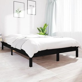 vidaXL Cadru de pat, negru, 140x190 cm, lemn masiv de pin