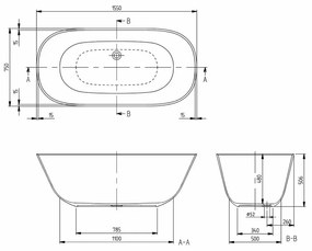 Cada baie freestanding 155x75 cm alb alpin, ovala, VilleroyBoch Theano