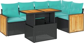 vidaXL Set mobilier grădină perne 6 piese negru poliratan/lemn acacia