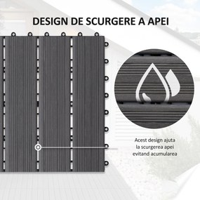 Outsunny, gresie exterior, set de 11 placi, 30x30x2.2 cm, gri | Aosom Ro