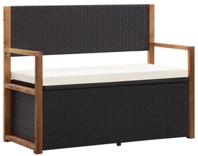 46010 vidaXL Bancă de depozitare, negru, 115 cm, poliratan și lemn de acacia