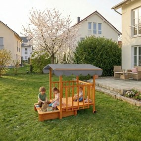 Zonă cu nisip și verandă HAPPY, 130 x 130 x 143 cm, din masiv de pin, maro gri Jurhan