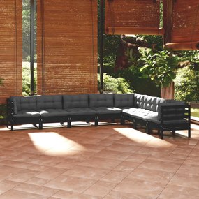 3096807 vidaXL Set mobilier de grădină cu perne 8 piese negru lemn masiv pin