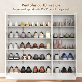 HOMCOM Dulap de Pantofi pentru 25-30 de Pantofi cu Uși Amortizate, Alb Lucios | Aosom Romania