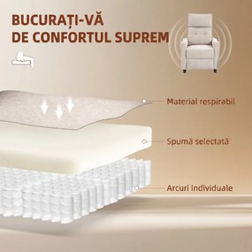 HOMCOM Fotoliu Masaj Reclinabil Manual din Material Textil Tip In cu Telecomandă, Crem | Aosom Romania