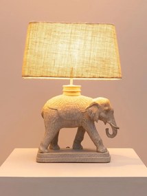 Lampa de masa din polirasină, cu abajur din iută naturală , "Elephant Royal"