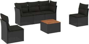 vidaXL Set mobilier de grădină cu perne, 6 piese, negru, poliratan