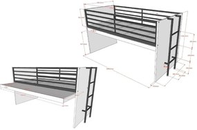 Pat pentru copii alb înalt cu somieră 90x200 cm Sam – Vipack