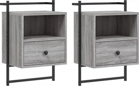 vidaXL Noptiere de perete, 2 buc., gri sonoma, 40x30x61 cm, lemn