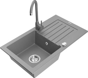 Mexen Pablo chiuvetă de granit 1-cameră cu scurgător și baterie de bucătărie Telma, gri - 6510-71-670200-71