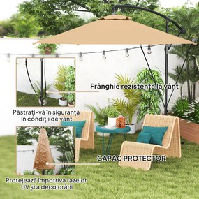 Outsunny Umbrelă de Soare cu Corzi Anti-Vânt, Orificii de Aerisire, Bază în Cruce și Manivelă, Φ290x243 cm, Gri | Aosom Romania