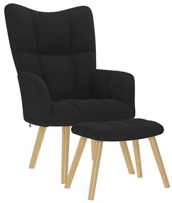 vidaXL Scaun de relaxare cu taburet, negru, textil