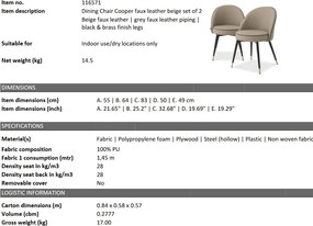 Set de 2 scaune design LUX Cooper, piele sintetica bej