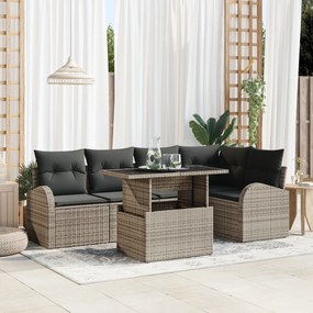 vidaXL Set de canapea de grădină cu 6 piese și perne gri din poly rattan