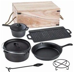 Set BBQ 6+1 piese în cutie de lemn, fontă, Perfect Home 28340