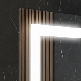 Kleankin Oglindă de Baie cu Lumini LED în 3 Culori Reglabile și Raft din Sticlă, 50x12x70 cm, Argintiu | Aosom Romania