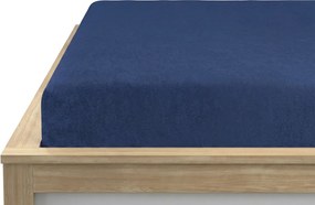 Cearsaf stretch din fleece MOLTON albastru marin 90 x 200 cm