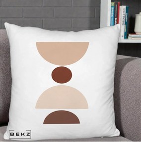 Perna Decorativa Geometric Boho Cerc si Boluri, 40x40 cm, Alb Pufos, Husa Detasabila, Perna Inclusa, BEKZ®