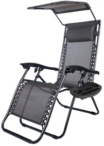 Scaun gravitatie zero cu parasolar si suport pentru pahar, 2 buc-negru