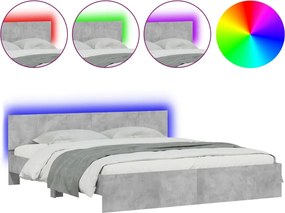 vidaXL Cadru de pat cu tăblie și LED, gri beton, 180x200 cm