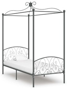 Cadru de pat cu baldachin, gri, 90 x 200 cm, metal Gri, 90 x 200 cm
