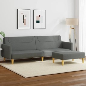 Canapea extensibila cu taburet, 2 locuri, gri inchis, textil
