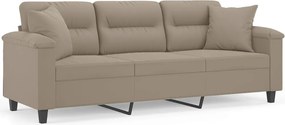vidaXL Canapea cu 3 locuri și perne, gri taupe, 180 cm, microfibră