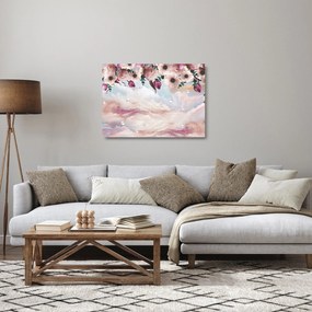 Tablou pe sticlă - Flori roz și marmură roz (70x50 cm)