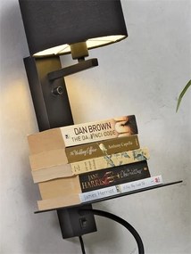 Aplica cu raft, reader LED, mufa USB si abajur textil in inchis Florence