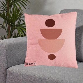 Perna Decorativa Geometric Boho Balance, 40x40 cm, Roz, Husa Detasabila, Perna Inclusa, BEKZ®