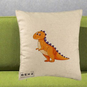 Perna Decorativa T-Rex Portocaliu, 40x40 cm, Bej, Husa Detasabila, Perna Inclusa, BEKZ®
